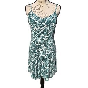 41 Hawthorn Green Palm Leaf Print Dress Sleeveless Summer Casual Sundress Size L
